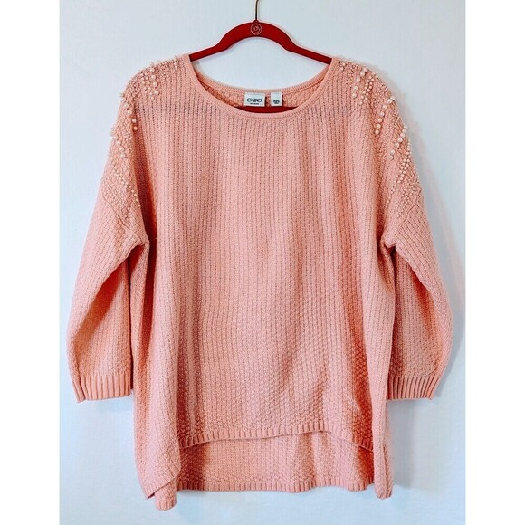 Cato Sweaters - Cato Woman Plus Size 18/20 Peach Pearl Embellished Tunic Sweater High Low Hem